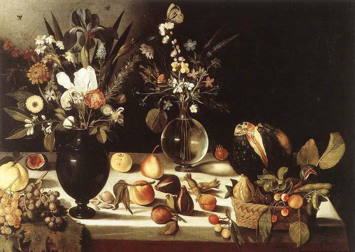 unknow artist A Table Laden with Flowers and Fruit oil painting picture
